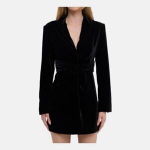 Endless Rose Black Velvet Shirring Detail Dress - M